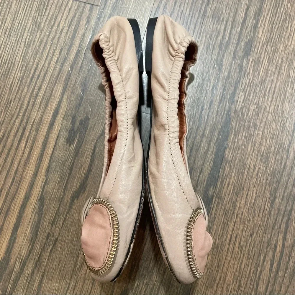 See By Chloe Zipper Bow Scrunch Ballerina Flat Leather Size EU 36.5